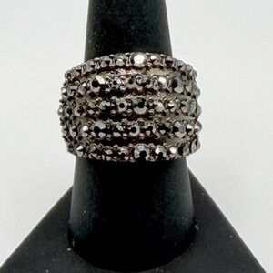 Gunmetal Gray Black Stone Pavé Band Ring Size 8.75 Wide Statement